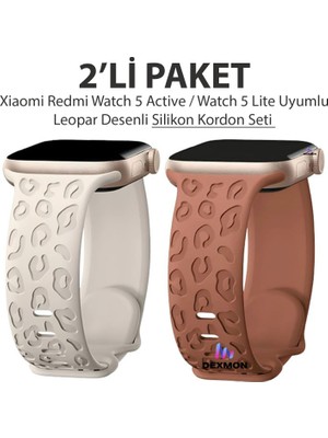 Dexmon Xiaomi Redmi Watch 5 Active / Watch 5 Lite Uyumlu Leopard Desenli 2'li Paket Silikon Kordon Seti