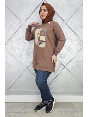 Pys Giyim Kadın Baskı Taş Detaylı Tesettür Tunik