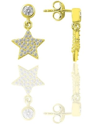 Normadia Parlak Zirkon Taşlı Altın Yaldızlı Yıldız Tasarımlı Küpe