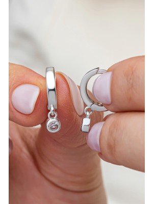 Normadia 925 Ayar Gümüş Sallantılı Tek Taşlı Küpe, Rodyum Kaplama