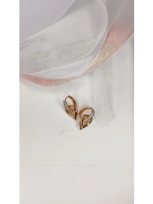 Solène Valentin Zirkon Taşlı Kalp Tasarım Rose Gold Çelik Küpe