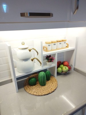 Alfimo Mobilya Calipso Ayarlanabilir Tezgah Üstü Düzenleyici Raf Baharatlık Mutfak Rafı Beyaz