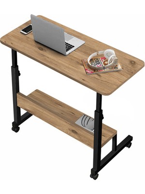 servetavcı Yükseklik Ayarlı Raflı Çalışma Masası - Atlantik Çam (Tekerli) 80X40 Oval Kenar