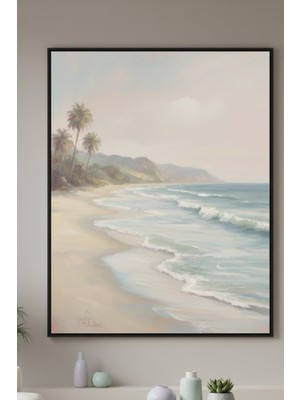 Safir Design Lüks Yeşil ve Krem Palmiye Ağacı Duvar Sanatı | Modern Çerçeveli Tablo