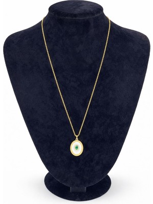 Pangu Altın Renk Sedefli Taş Detaylı Çelik Kolye