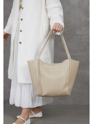 Kokoş Suni Deri Fermuarlı Kol Çantası Vizon