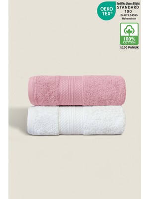 Ellaline 2'li Havlu Seti %100 Pamuk Sertifikalı, El / Yüz / Mutfak Havlusu Takımı Pembe - Beyaz - 50X80CM