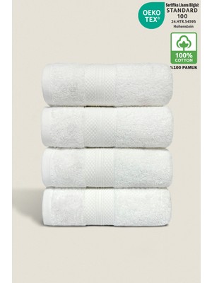 Ellaline 4'lü Havlu Seti %100 Pamuk Sertifikalı, Ultra Emici, Yumuşak Havlu Takımı Elmas Desen Bordür 50X80CM