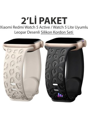 Dexmon Xiaomi Redmi Watch 5 Active / Watch 5 Lite Uyumlu Leopard Desenli 2'li Paket Silikon Kordon Seti