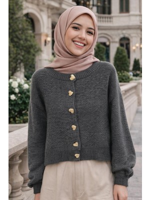 Moda Kalpli Düğmeli Kısa Crop Triko Hırka Kadın Hırka