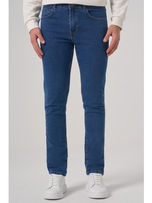 Morven  Erkek A. Mavi Denim 5 Cep Slim Fit Jean Kot Pantolon