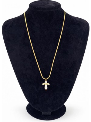 Pangu Altın Renk Çelik Inci Detaylı Melek Figürlü Kolye