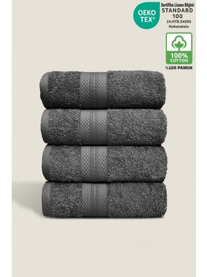 Ellaline 4'lü Havlu Seti %100 Pamuk Sertifikalı, El / Yüz / Mutfak Havlusu Takımı Antrasit 50X80CM