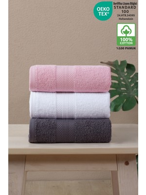 Ellaline 3'lü Havlu Seti %100 Pamuk Sertifikalı Elmas Desen Bordür El / Yüz Havlusu Takımı 50X80CM