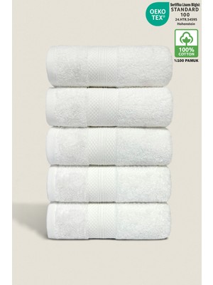 Ellaline 5'li Havlu Seti %100 Pamuk Sertifikalı, El Yüz Mutfak Havlusu Takım Elmas Desen Bordür Beyaz 50X80CM