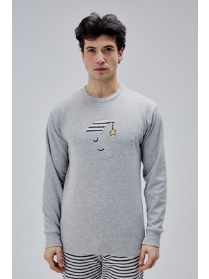 Moon Cover Mooncover Erkek Ay Dede Nakışlı Cepli Yılbaşı Pijama Takımı – Sevgili Kombinli, Gri