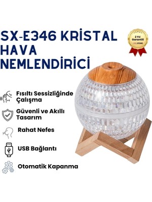 Hzl SX-E346 Ahşap Ayaklı Kristal Görünümlü Masaüstü Hava Nemlendiricisi - Gece Lambalı