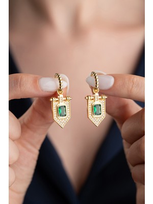 Normadia 925 Ayar Gümüş Zümrüt Taşlı Şık Kadın Küpe