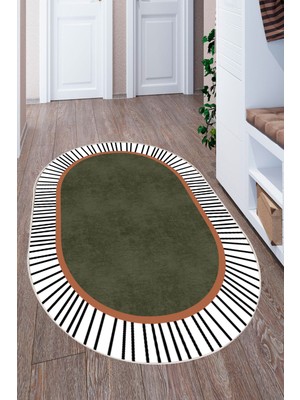 Pelura Halı Modern Çizgili Oval Dijital Baskılı Kaymaz Taban Yıkanabilir Halı Salon Oturma Odası Antre Hol Halısı