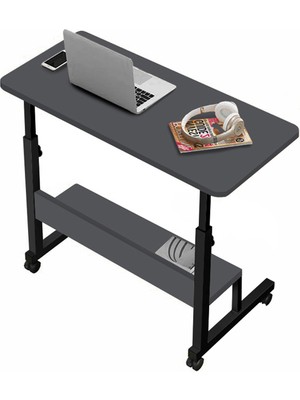 servetavcı Yükseklik Ayarlı Raflı Çalışma Masası - Antrasit (Tekerli) 80X40 Oval Kenar