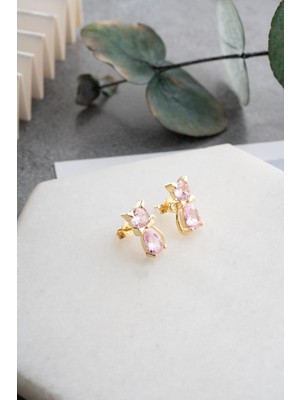 Normadia Pembe Zirkon Taşlı 925 Ayar Gümüş Kedi Küpe, Şık ve Zarif Takı