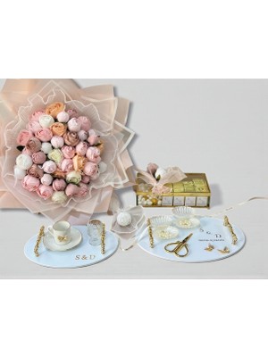 Masalsı Concept Isimli Söz Nişan Tepsisi Seti | Kız Isteme Çikolatası Söz Nişan Çiçeği Şık Konsept