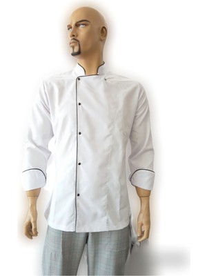 Beyaz Siyah Biyeli Aşçı Kıyafeti