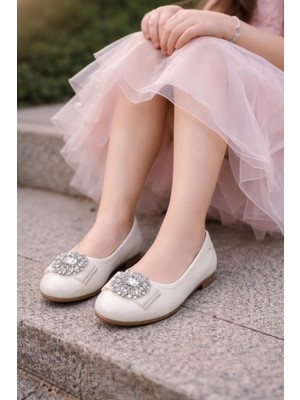 Vuddy 26-35 Numara Arası Üzeri Taşlı Babet - Beyaz