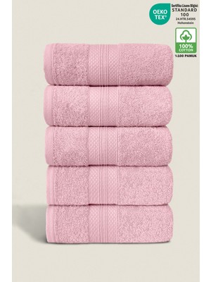 Ellaline 5'li Havlu Seti %100 Pamuk Sertifikalı, El Yüz Mutfak Havlusu Takımı Elmas Bordürlü Pembe 50X80CM