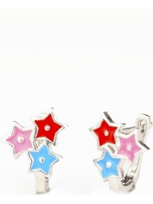 Normadia Sevimli Kız Çocuğu Gümüş Küpe, Yıldız Tasarımı, Mineli, Klipsli