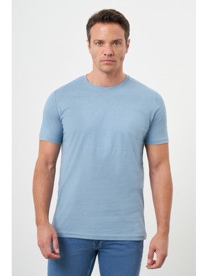 Morven  Erkek Mavi Trend Süprem Baskılı Bisiklet Yaka Dynamic Fit T-Shirt