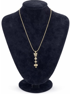 Pangu Zirkon Taşlı Çoklu Figürlü Altın Renk Çelik Kolye