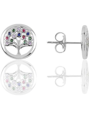 Normadia Gümüş Renkli Taşlı Hayat Ağacı Modeli Küpe Şıklık ve Zarafet Için