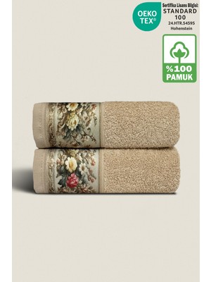 Ellaline Fıore 2'li Havlu Seti %100 Pamuk Sertifikalı, Çiçek Desenli El / Yüz / Mutfak Havlusu 50X90CM