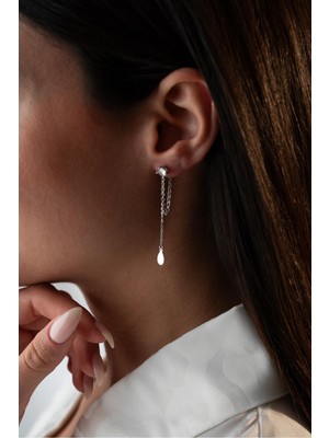 Normadia 925 Ayar Gümüş Rodyum Kaplama Tektaş Sallantılı Damla Model Küpe