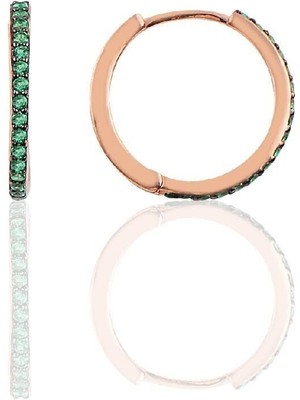 Normadia Yeşil Taşlı Gümüş Halka Küpe 14 mm Zarif ve Şık Takı