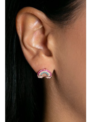 Normadia Şık Kadın Taşlı Gökkuşağı Model 925 Ayar Gümüş Küpe