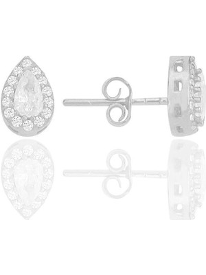 Normadia Gümüş Rodyum Kaplamalı Zirkon Taşlı Damla Küpe Şık ve Zarif Tasarım