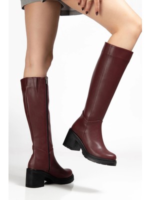Pazarcan 767-3013 Bordo Fermuarlı Günlük Kadın Çizme