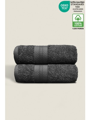 Ellaline 2'li Havlu Seti %100 Pamuk Sertifikalı, El / Yüz / Mutfak Havlusu Takımı Antrasit - 50X80CM