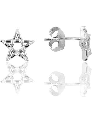 Normadia Şık Gümüş Pırlanta Yıldız Modeli Küpe, Zarif ve Parlak Tasarım