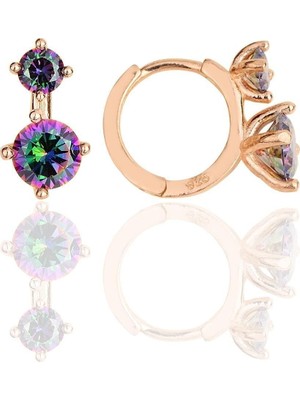 Normadia Parlak Gümüş Rose Mistik Taşlı Halka Küpe, Şıklığınızı Tamamlar