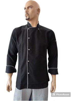 Siyah Beyaz Biyeli Aşçı Ceketi