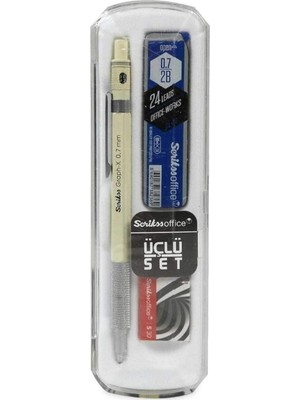 Delixa Scrikss Graphx 3'lü Set Mekanik Kurşun Kalem Silgi Min Beyaz 0.7 mm