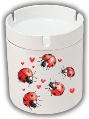 Hediyara Kalp ve Uğur Böceği Baskılı Küllük Kül Tablası Doğum Günü Hediyesi