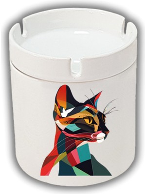 Hediyara Modern Kedi Baskılı Küllük Kül Tablası