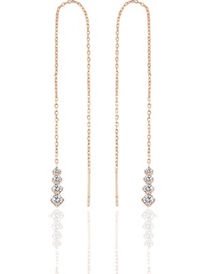 Normadia Parlak Rose Gümüş Zincir Küpe, Zarif ve Şık Takı Tasarımı