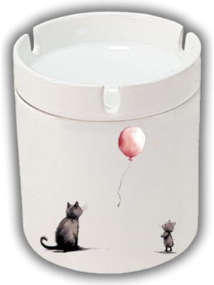 Hediyara Kedi ve Balon Baskılı Küllük Kül Tablası