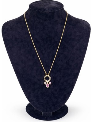 Pangu Altın Renk Pembe Zirkon Taş Detaylı Modern Çelik Kolye