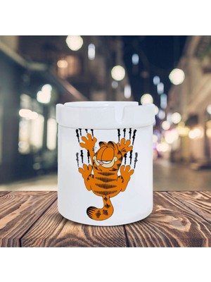 Hediyara Garfield Kedi Baskılı Seramik Küllük Kül Tablası